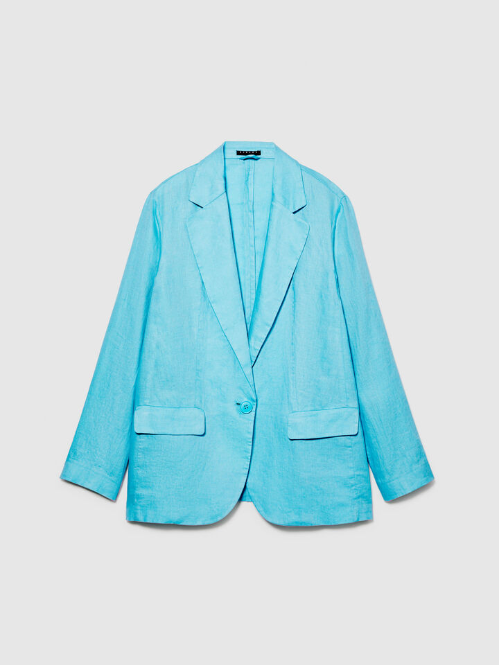 100% linen blazer - women's blazers - Turquoise | Sisley image number 6